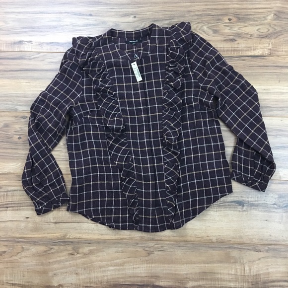 NWT Madewell Plaid Ruffle-Front Top - Picture 5 of 8
